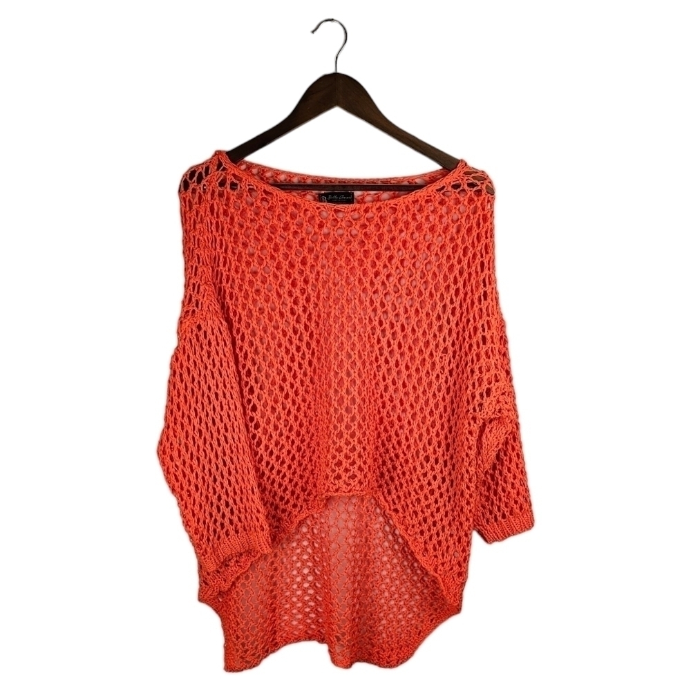 Bella Amore Unique Rope Knit Pullover Neon Orange Coverup Top